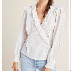 Anthropologie Maeve Laila Ruffle Boho Prairie Blouse Top Size 12